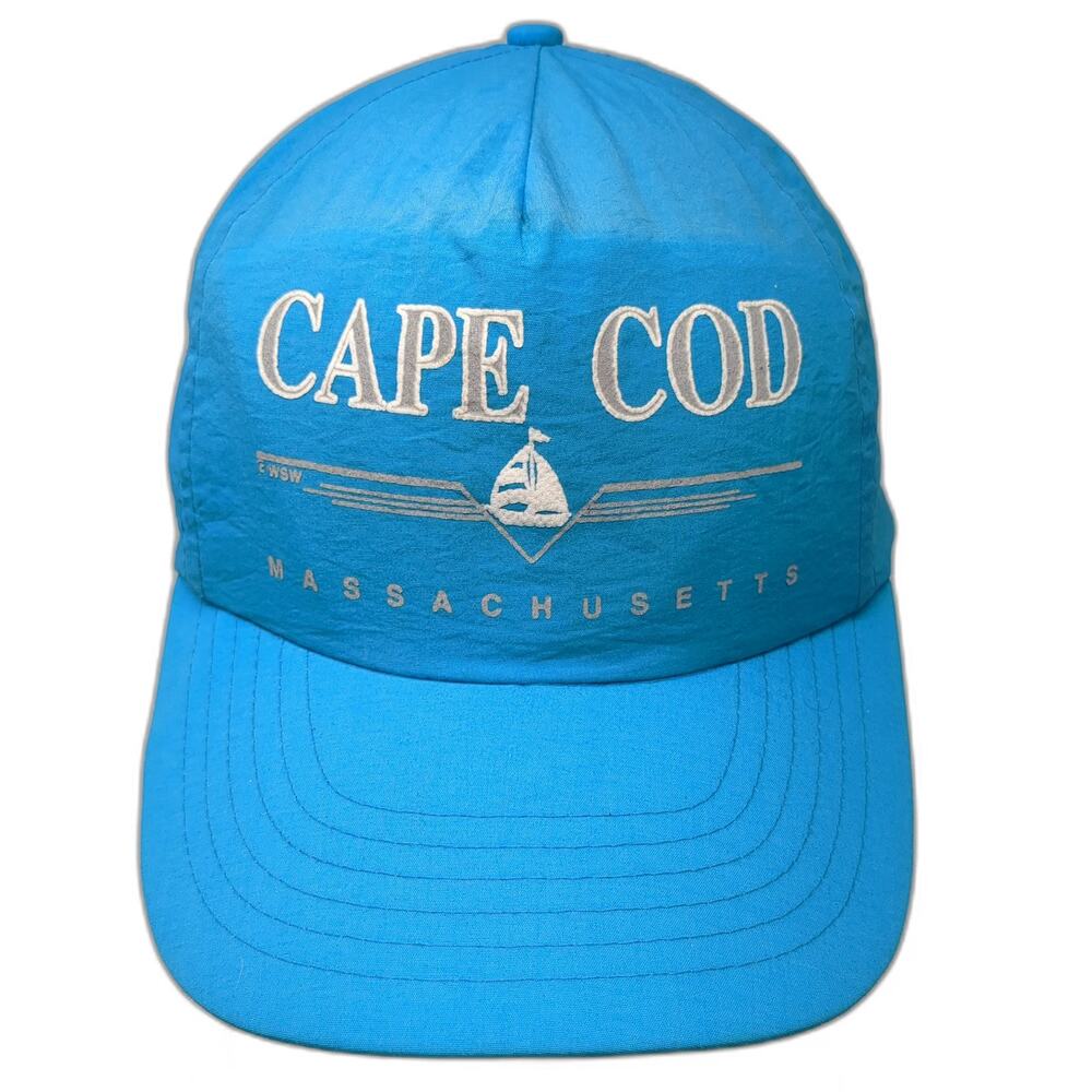 J Hats 5 Panel Blue Hat One Size Cape Cod Massachusetts Sailboat Nylon Snapback